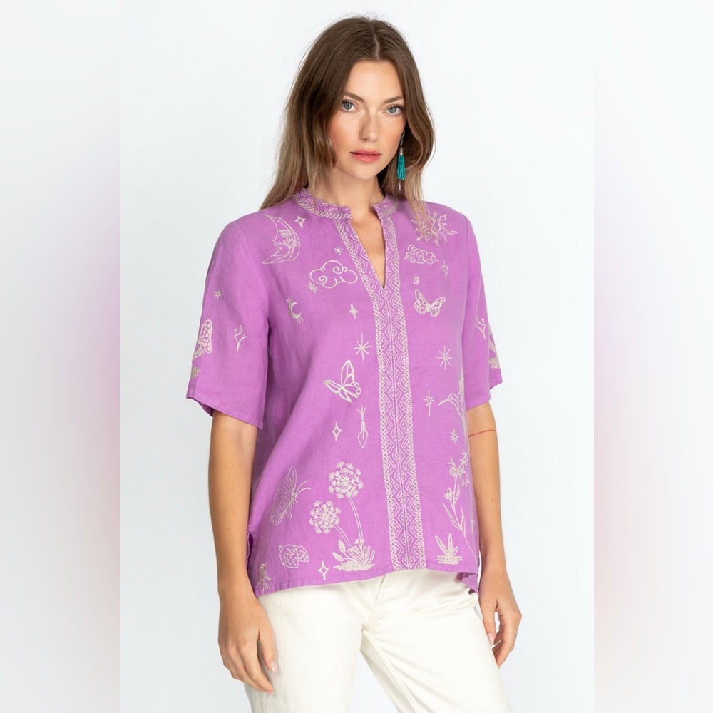 JOHNNY-WAS NOAH EASY V‑NECK TOP( M)